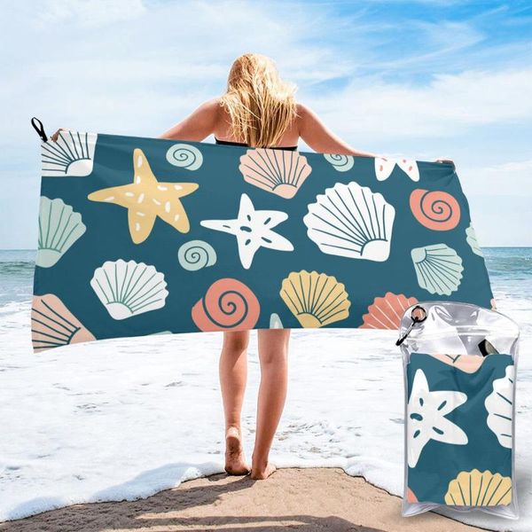 

towel bath nautical shells starfish quick dry large thin absorbent soft for home travel camping swimming beach sport