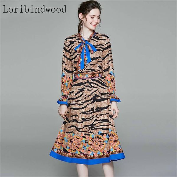 

leopard print suit set women fashion flare sleeve bow collar shirts +zipper skirts vintage two pieces piece dress, White