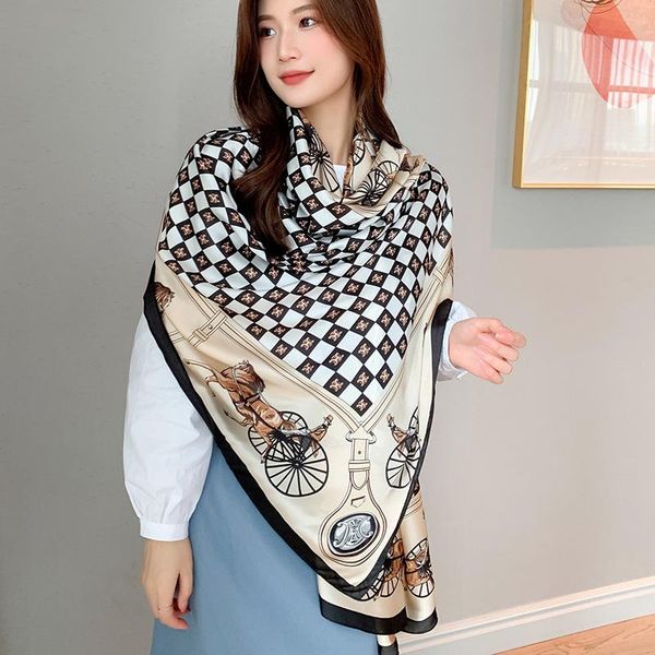 

scarves fashion for women shawl print silk satin hijab scarf female bandana 180*90cm square shawls scarfs ladie, Blue;gray