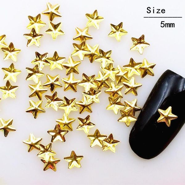 

500pcs/lot 5mm gold silver five-pointed star rivets studs metal alloy nail art decorations 3d diy sticker for manicure1, Silver;gold