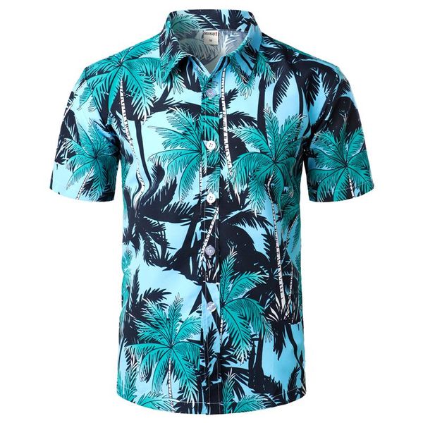 

palm tree printed hawaiian beach shirt for men 2021 summer short sleeve 5xl shirts mens holiday vacation clothing chemise men's casual, White;black
