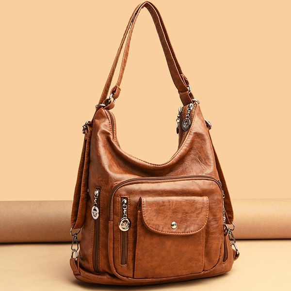 

evening bags soft leather shoulder bag women vintage large capacity casual tote designer handbags multi-pocket ladies hand purses