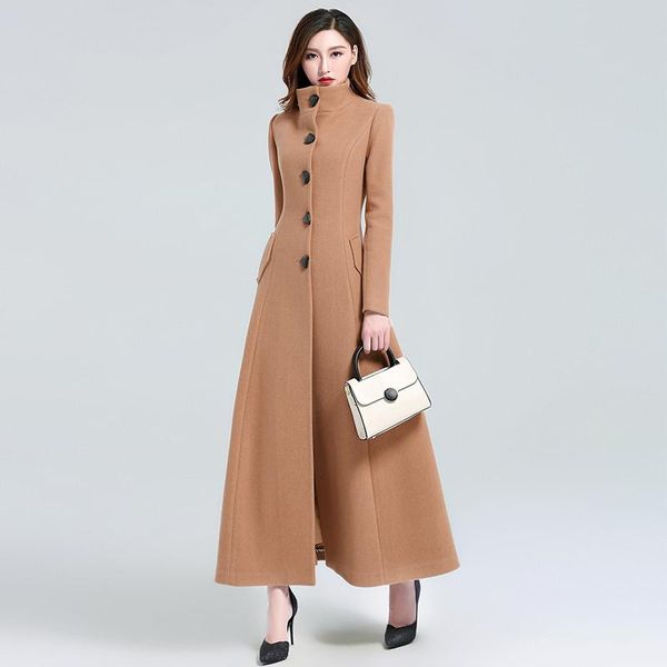 

women's wool & blends winter women elegant slim big size coat streetwear korean style long fashion overcoat g769, Black