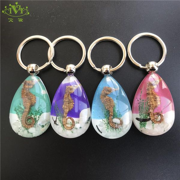 

keychains seahorse keychain key ring water drop sea house chain resin glitter holder portachiavi chaveiro llaveros hombre, Silver