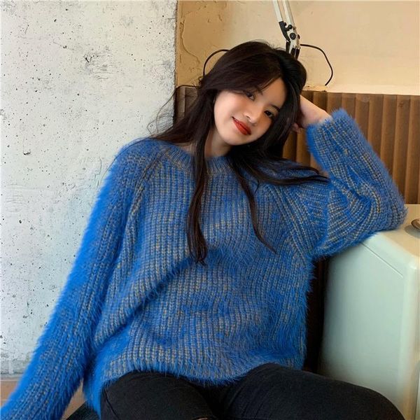 

women's sweaters autumn and winter fashion warm wool sweater women tassel loose retro japanese blue knitted pullover, White;black