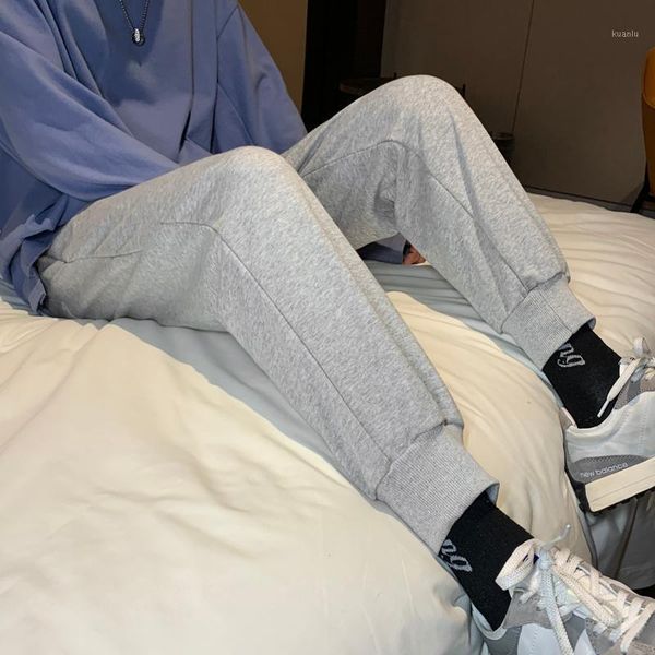 

loose light grey korean fashion casual sports nine-quarterback pants men's, Black