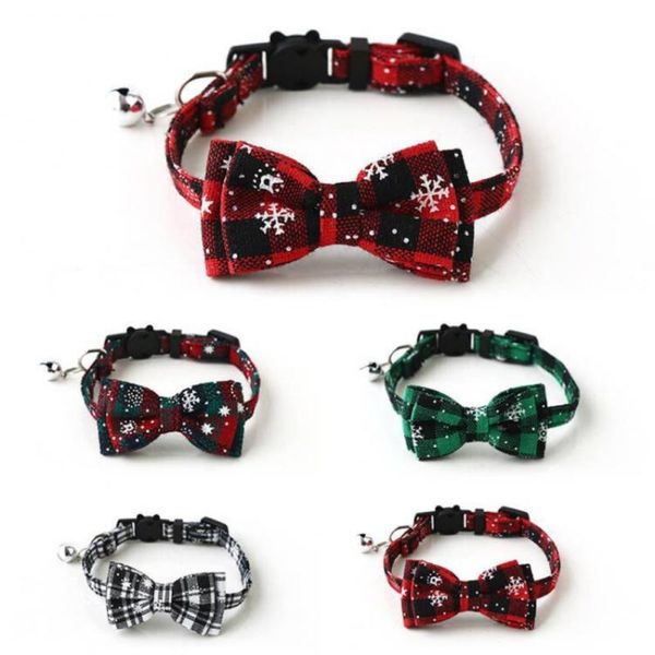 

cat collars & leads 2021 christmas series 4 colors pet collar snowflake bow dog reusable portable tie necklace supplies