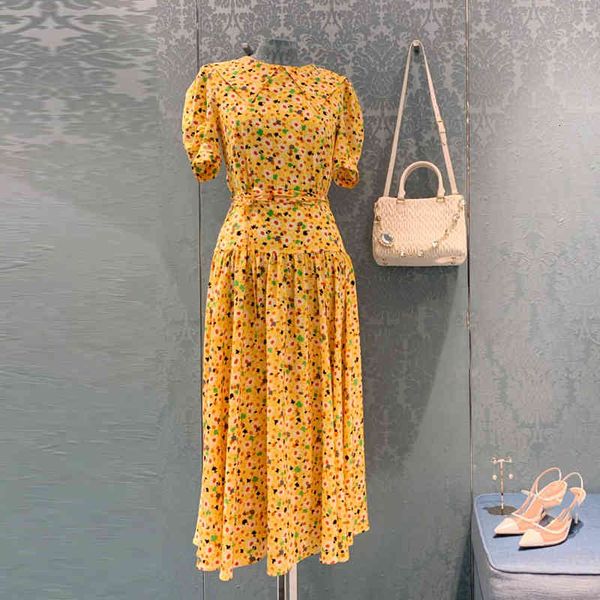 

casual dresses brand runway summer women holiday 2021 nwe puff sleeves doll collar slim daisy floral bandage open back chic long jhtv, Black;gray