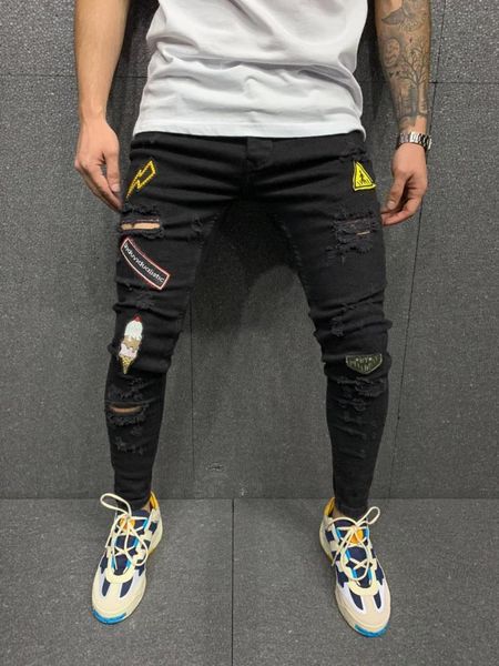 

men's jeans black premium full sticker denim, Blue