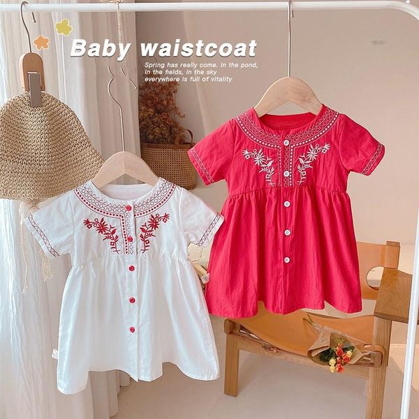 

girl's dresses summer girls short sleeve embroidery flowers sweet kids party princess fashion dress clothes outfits for 1-5t, Red;yellow