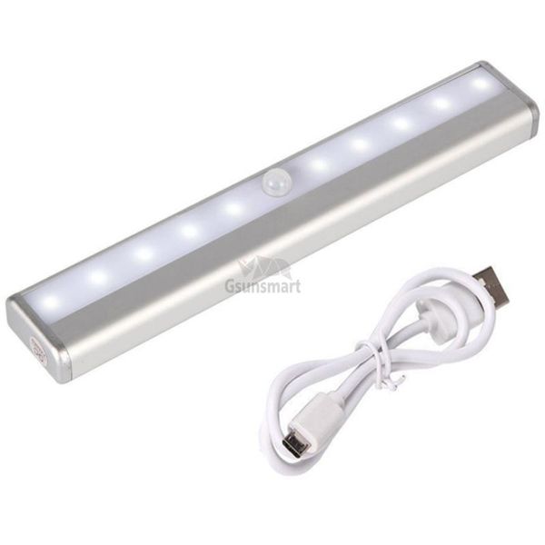 

rechargeable pir motion sensor led cabinet light auto on/off 10 leds for kitchen bedroom armario closet wardrobe night