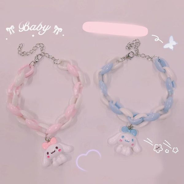 

beaded, strands 2021 japanese cartoon acrylic girls bracelet adjustable metal chain kawaii candy pink big ear dog women fashion cute jewelry, Black