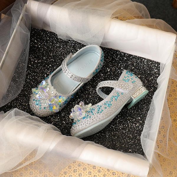 

flat shoes girls princess crystal high heel 2021 spring autumn party little soft sole kids dress, Black;grey