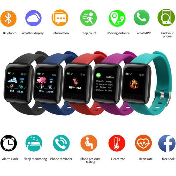 

smart watches 116 plus heart rate blood pressure monitoring track movement smart watch wristband sports watches smart band
