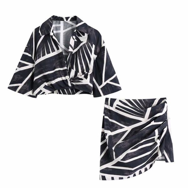 

women's blouses & shirts 2021 women ensemble blouse crop and skirt set two piece outfit femme casual dress sets womens outfits co ord, White