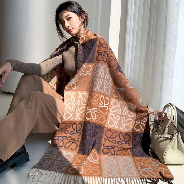 

autumn and winter ladies scarf wild double-sided thickening fashion big shawl dual-use outer warm cloak, Blue;gray