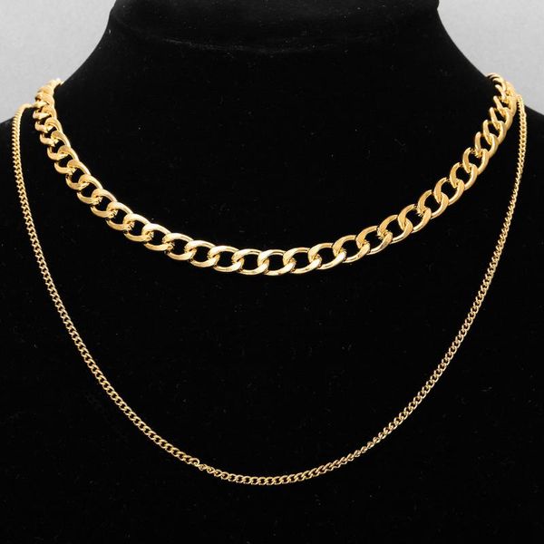 

chains retro exaggerated gold color necklace for women cuban multilayered chunky thick chain choker necklaces gothtic jewelry, Silver