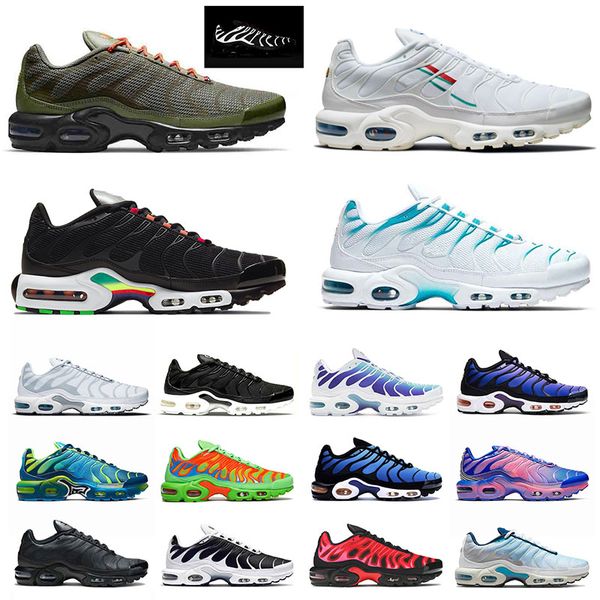 

running shoes tn plus requin mens womens tns big size us 12 designer sneakers corduroy black reflective olive fade blue voitage purple train, White;red