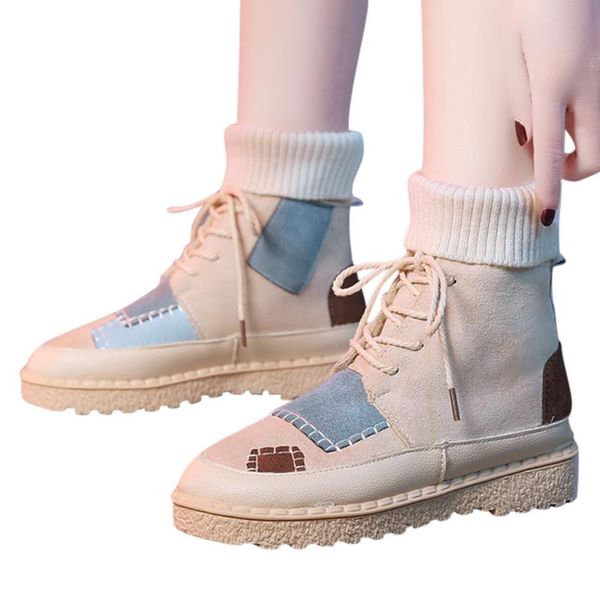 

boots autumn winter women ladies mixed colors socks fashion round toe platform shoes super warm comfortable lady 2021, Black