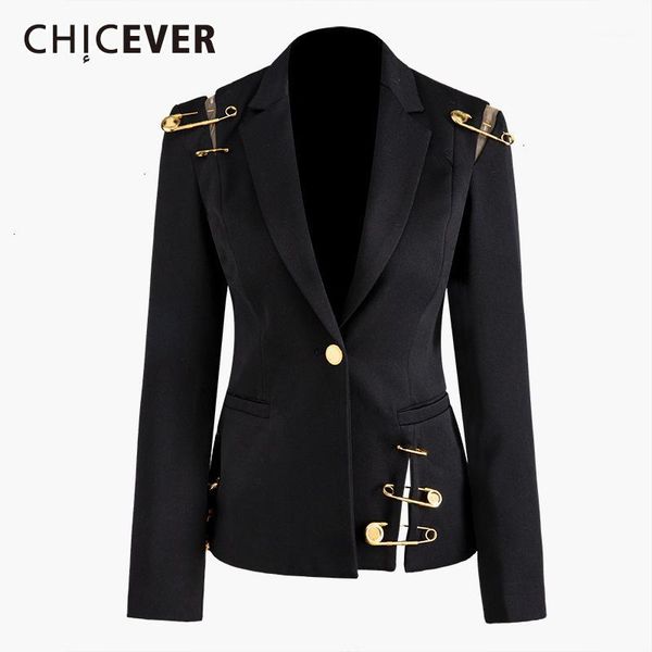 

women's suits & blazers chicever korean blazer for women notched single button slim plus size casual heavy female 2021 fashion clothes, White;black