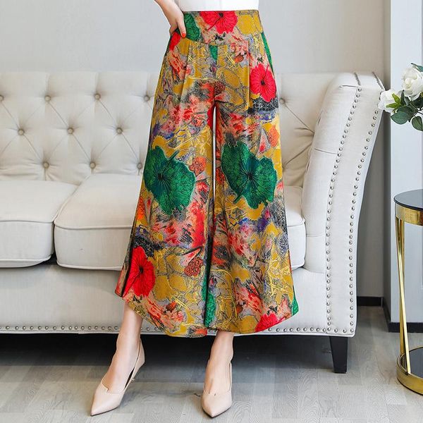 

women's pants & capris multicolor plus size xl-5xl floral print wide leg women summer boho loose ankle-length trousers high waist plaid, Black;white