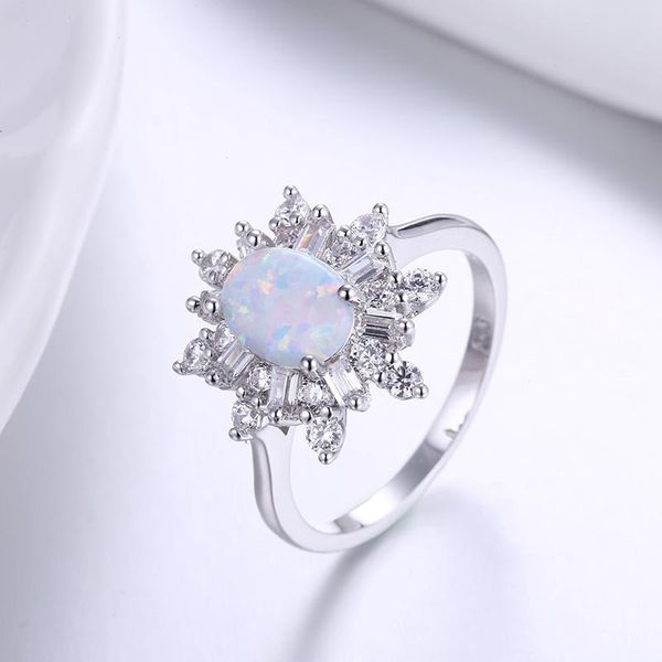 Rings de cluster Phoebejewel autêntico 100% real 925 Sterling Silver Blue Opal Didão para mulheres Jóias de noivado Presente de namorada