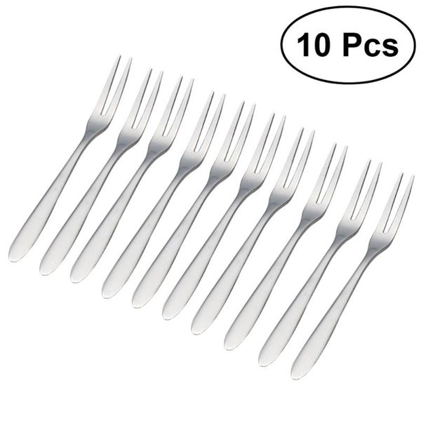 

10pcs stainless steel cocktail forks fruit cake dessert