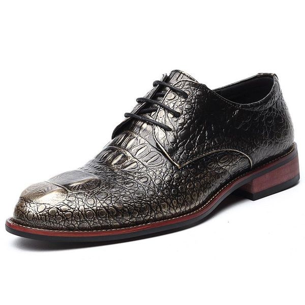 

dress shoes 2021 classic crocodile pattern business flat men designer formal leather men's lace-up christmas party, Black