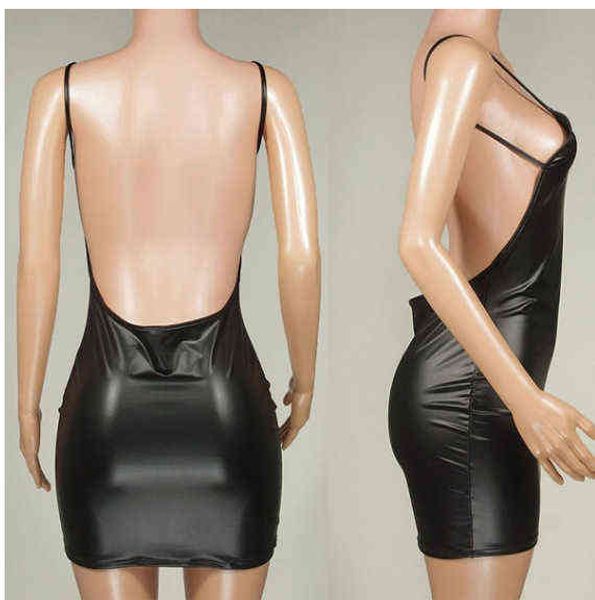 

women black dress leather sleeveless dress evening party hip sling waist dress night club party 211203, Black;white