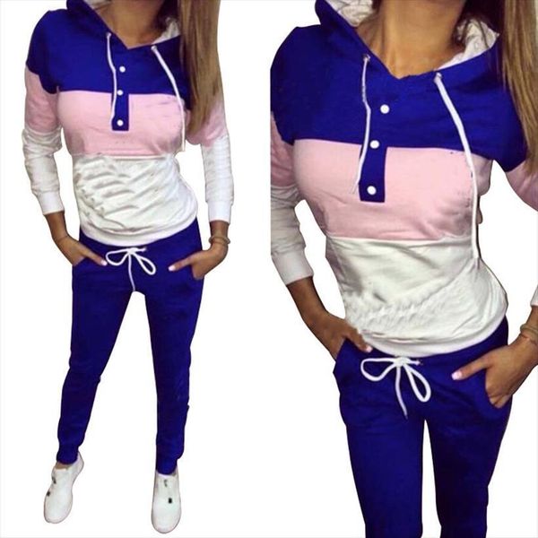 

2 piece set tracksuit spring womens tracksuits hooded long sleeve sweatshirt and pants joggers sets outfits colorblock, Gray