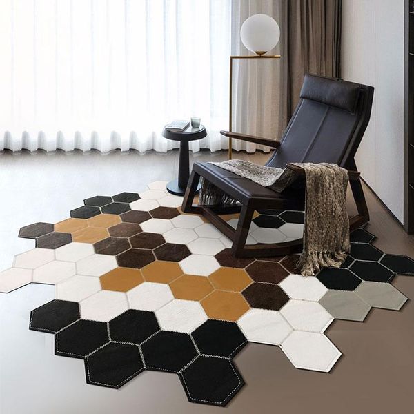 

natural cowhide leather round carpets for living room modern coffee table mat bedroom cow rug study chair