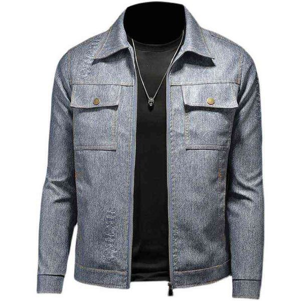 

2021 new denim jacket men autumn winter fashion stretch slim denim jacket men's jeans jacket moto bike denim coat men streetwear y1122, Black;brown