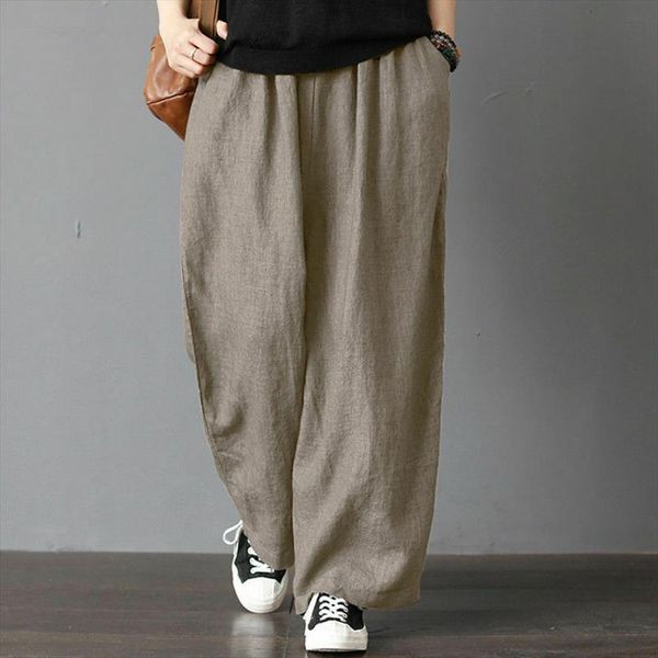 

plus size cotton linen women pant wide leg harem loose casual baggy trousers leisure holiday beach chino cargo, Black