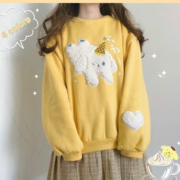 

women's hoodies & sweatshirts puppy pattern sweatshirt women kawaii japanese style fashion fall thick preppy girls cute soft harajuku, Black