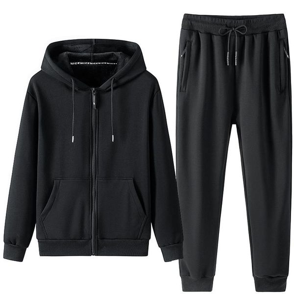 

men's tracksuits 2021 autumn casual solid tracksuit sets cotton loose black gray hoodie+pants two piece set