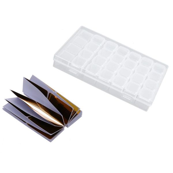 

nail art kits 101 pcs accessories: 100 golden extension forms guide & 1 storage box transparent 28 slots