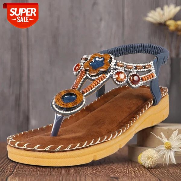 

women sandals vintage bohemia shoes ladies beads sandals flip flop female summer beach shoes elastic sandalias mujer flat slides #7h1y, Black