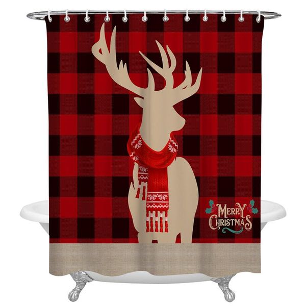 

shower curtains christmas plaid texture elk waterproof bathroom decor curtain home for