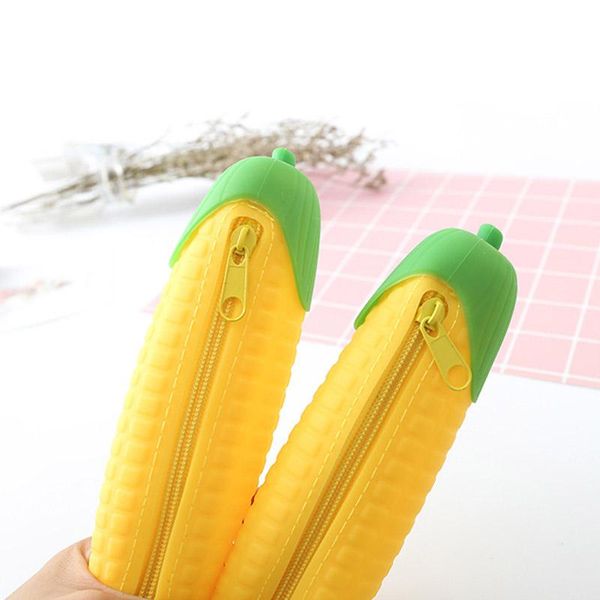 

pencil bags corn shape silicone case stationery storage organizer zipper pen pouch nc99