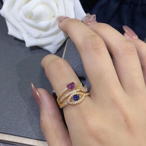 

cluster rings umgodly ring yellow gold color eyes heart moon zirocn cz women fashion jewelry arrival, Golden;silver