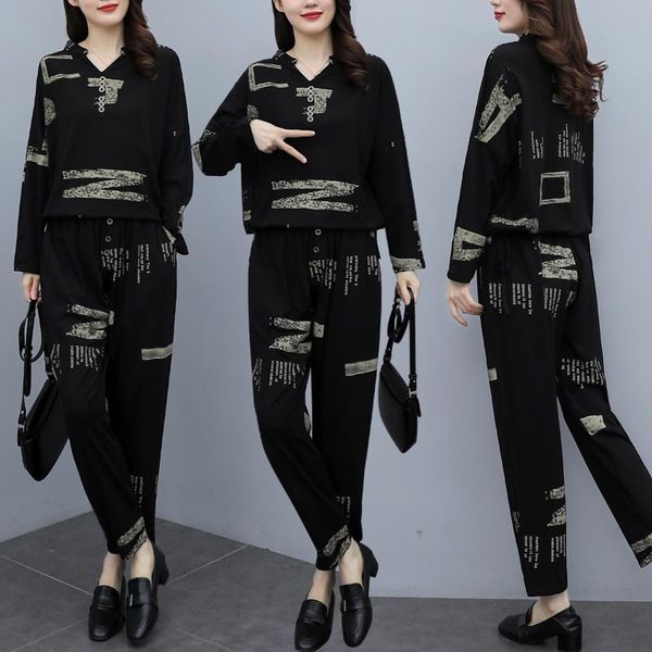 

women's two piece pants autumn casual suit loose long sleeve two-piece set fashion plus size survetement femme 2 year-old female costum, White