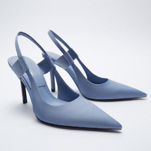 

dress shoes 2021 women's blue slingbacks shoes pointed toe high and thin heel elegant fairy style single sp67, Black