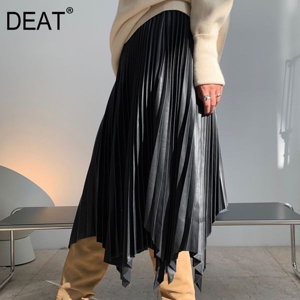 

solid black three-dimensional high waist knee length pleated skirt mall goth y2k clothes street spring gx358 210421