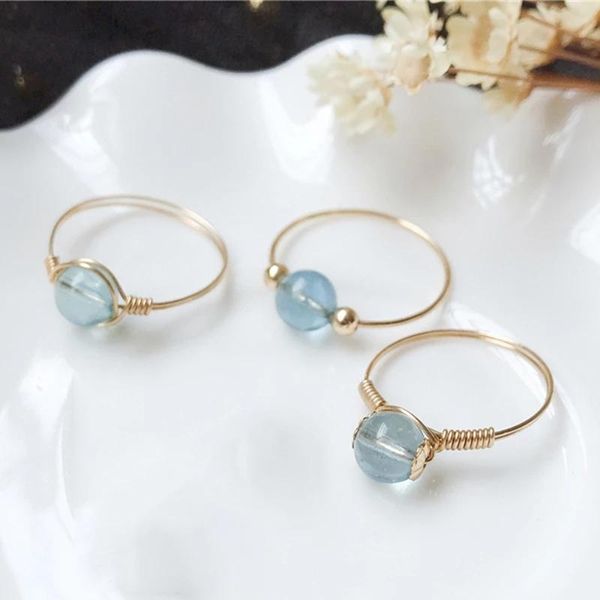 

cluster rings natural blue crystal 14k gold filled knuckle jewelry mujer bague femme handmade minimalism boho, Golden;silver