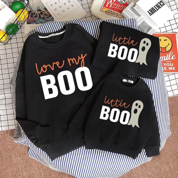 

family matching outfits halloween clothes mother and daughter round neck long sleeves letter printing pullover sweatshirt1, Blue