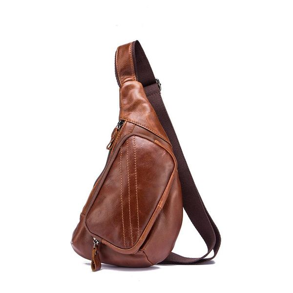

backpack genuine leather shoulder bag male single rucksack travel trend men multi-pockets cross body chest bags