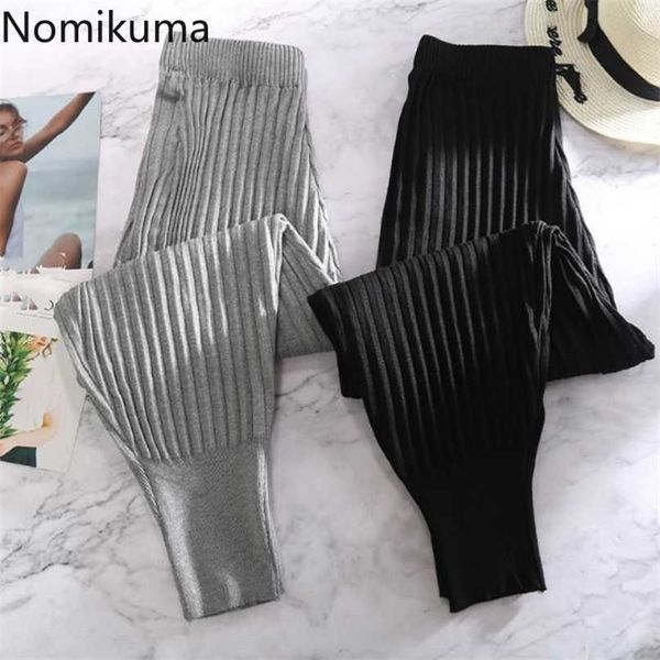 Nomikuma autunno inverno inverno a maglia harem pantaloni coreani a vita alta caviglia pantaloni cause donne maglione 6B612 211115