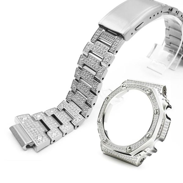 

diamond stainless steel watchband, watchband and case wholesale, used to replace the adapter modify ga2110 watch bands, Black;brown