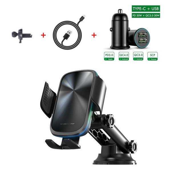 

cell phone mounts & holders 15w qi fast wireless car charger holder touch sense auto-clamp mobile for 12/11 pro max 8 s21 s20