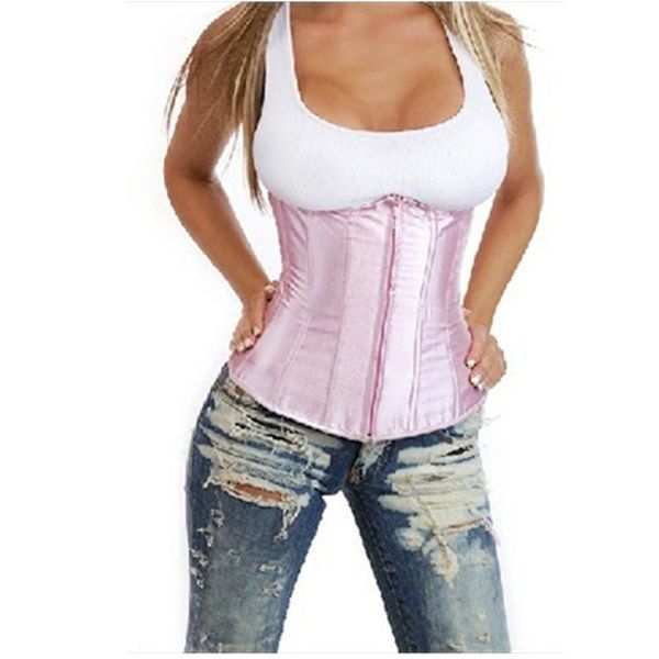 

Woman Bustiers Red Pink Zipper Front Satin Overbust Corsets Womens Sexy Waist Trainer Slimming Body Shaper Belt Short Lace Up Bustiers Corse, Black;white